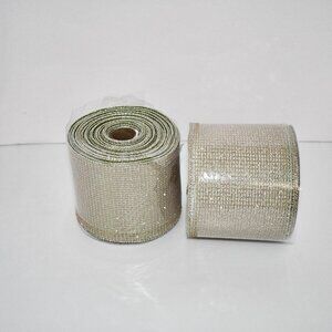 DINDOSAL Set of 2, Sage Green and Gold Glitter Mesh Wired Ribbon, 4" x 10 Yards,